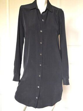 EQUIPMENT FEMME SILK VINTAGE BLACK SHIRT DRESS SIZE: XS